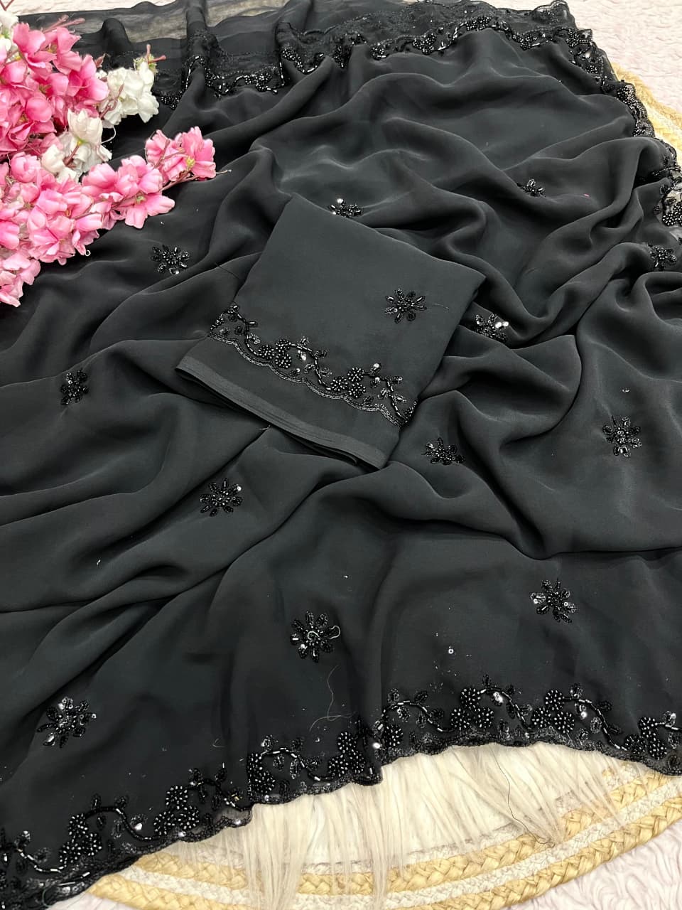 Black Dynasty Georgette Silk Saree