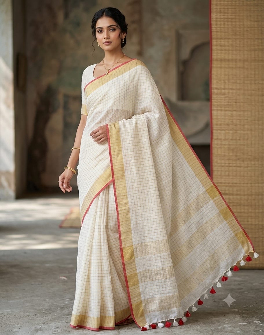 Swarnarekha Pure Linen Saree