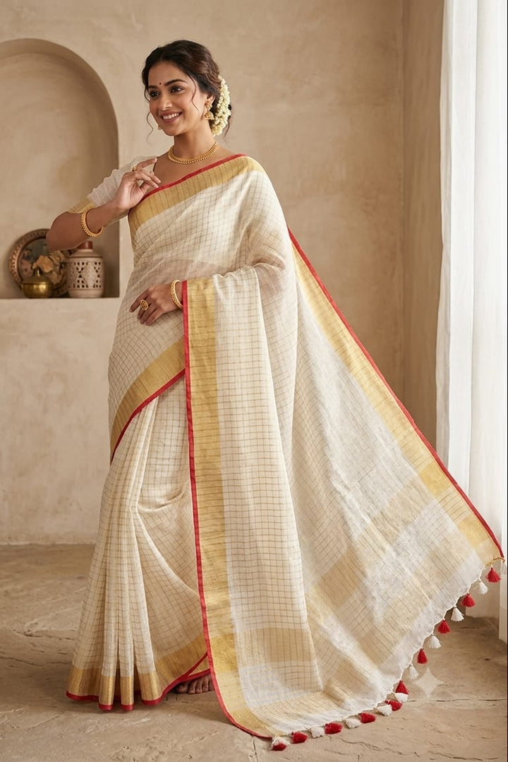 Swarnarekha Pure Linen Saree