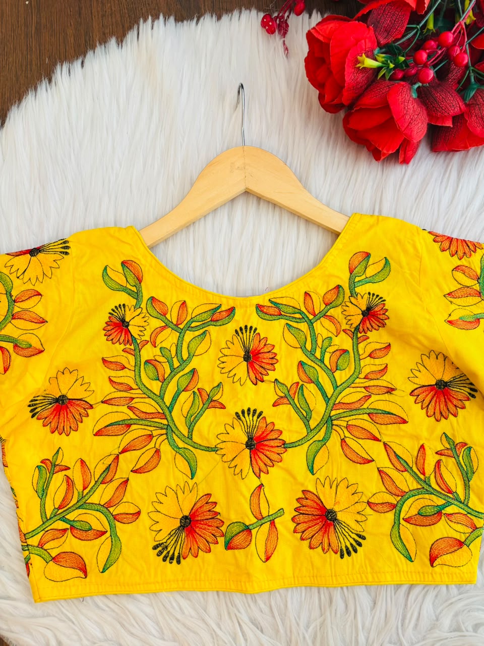 Golden Garden Thread Embroidery Blouse