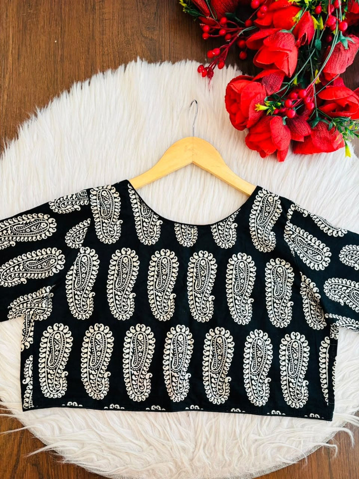 Black Aura Printed Cotton Designer Blouse