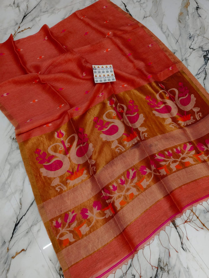 Aponjon Pure Linen Jamdani Saree