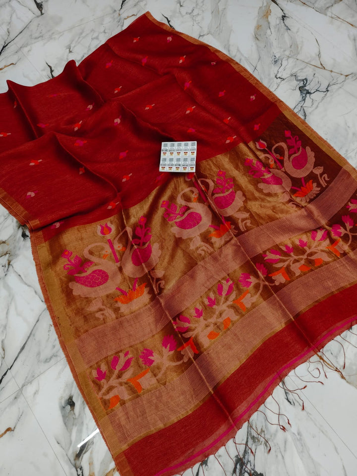 Aponjon Pure Linen Jamdani Saree