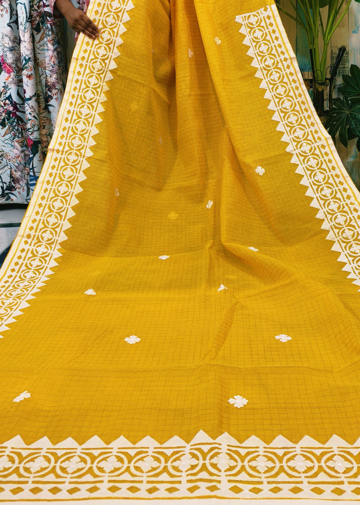 Saptaparni Cotton Kota Applique Saree
