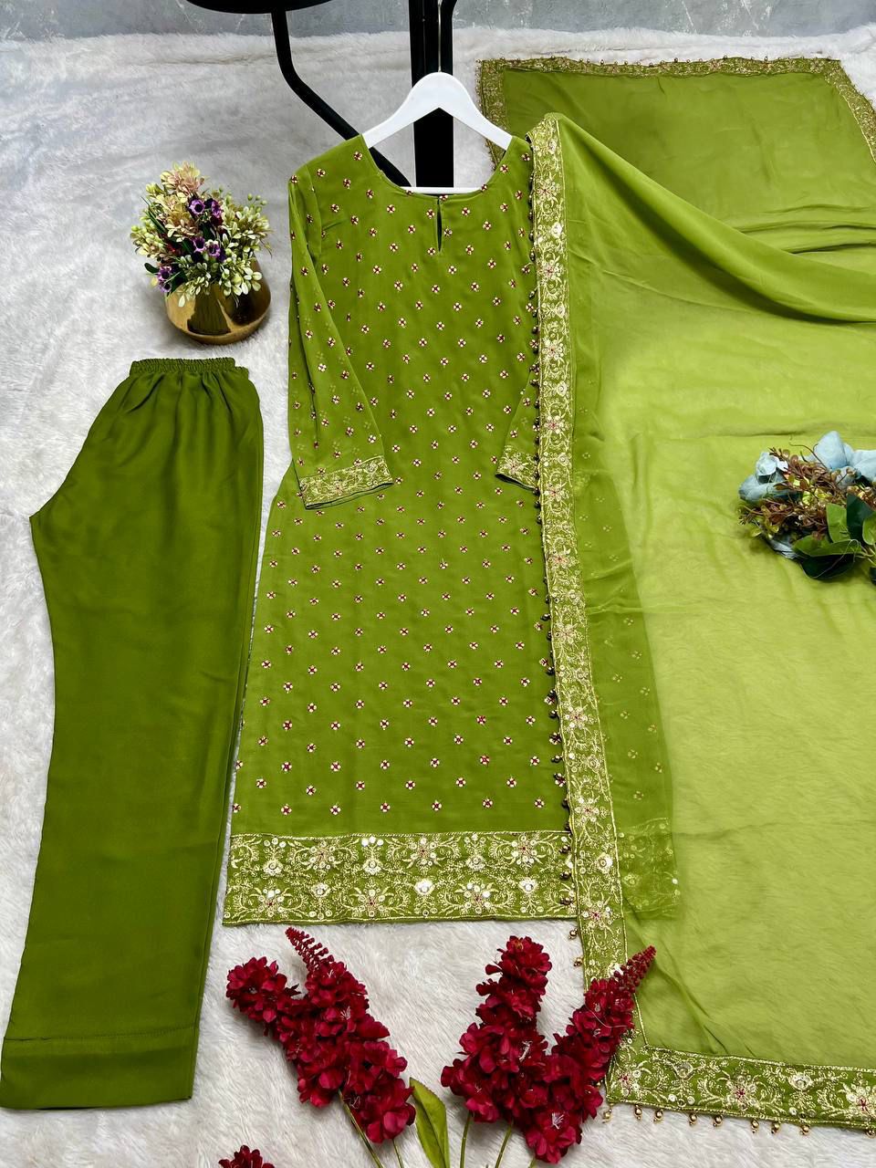 Lucky Charm Georgette Silk Kurti Set