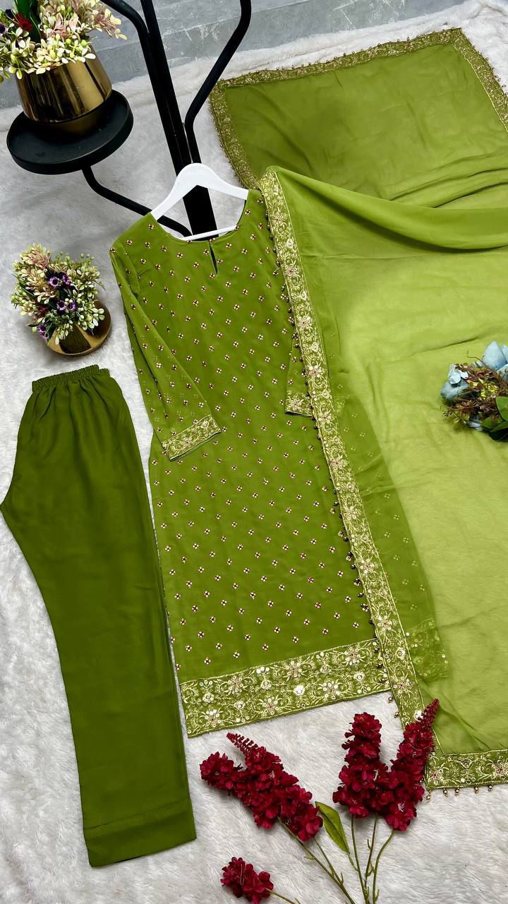 Lucky Charm Georgette Silk Kurti Set