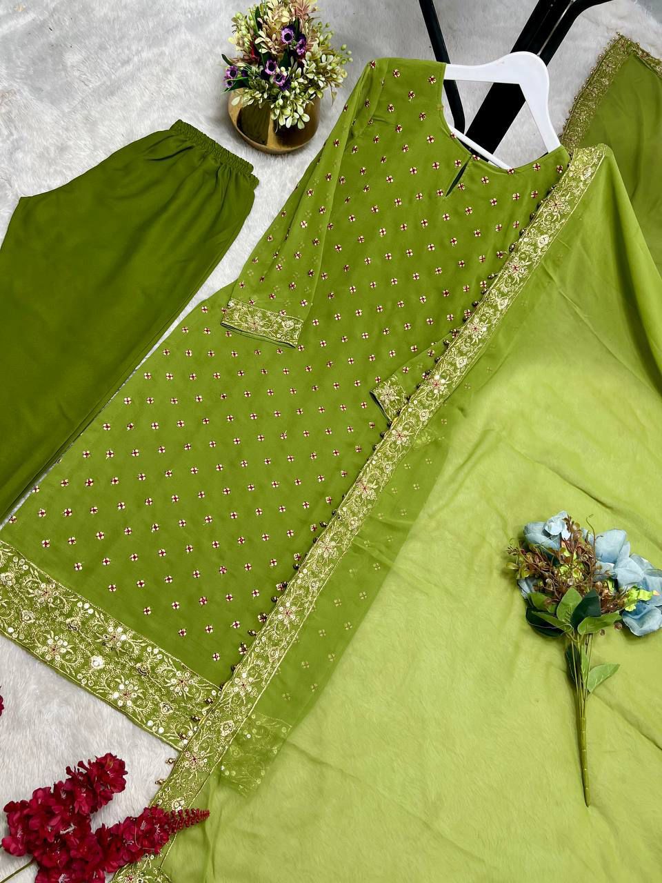 Lucky Charm Georgette Silk Kurti Set