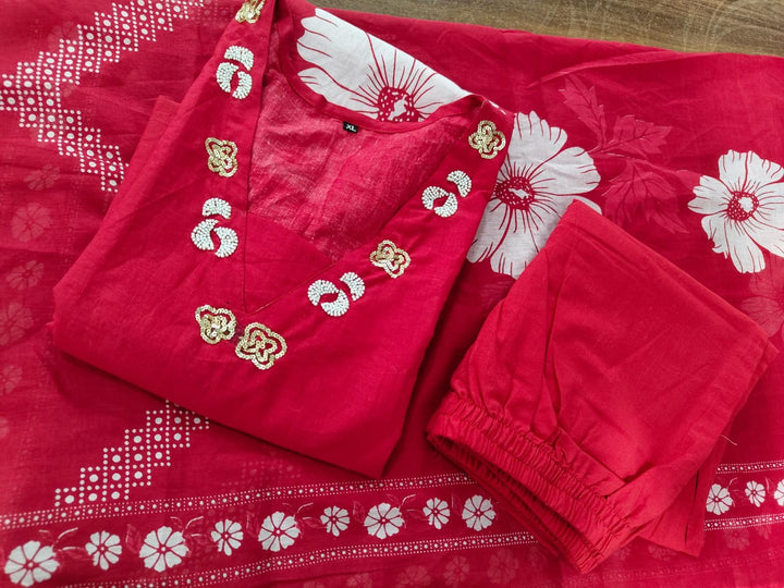 Splash Of Petal Cotton Kurti Set