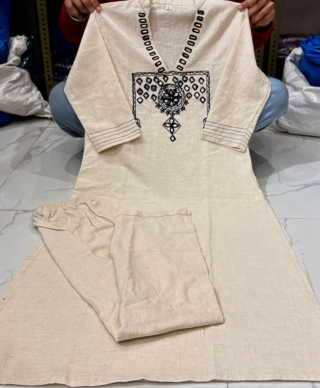 Snowflake Charm Cotton Kurti Set