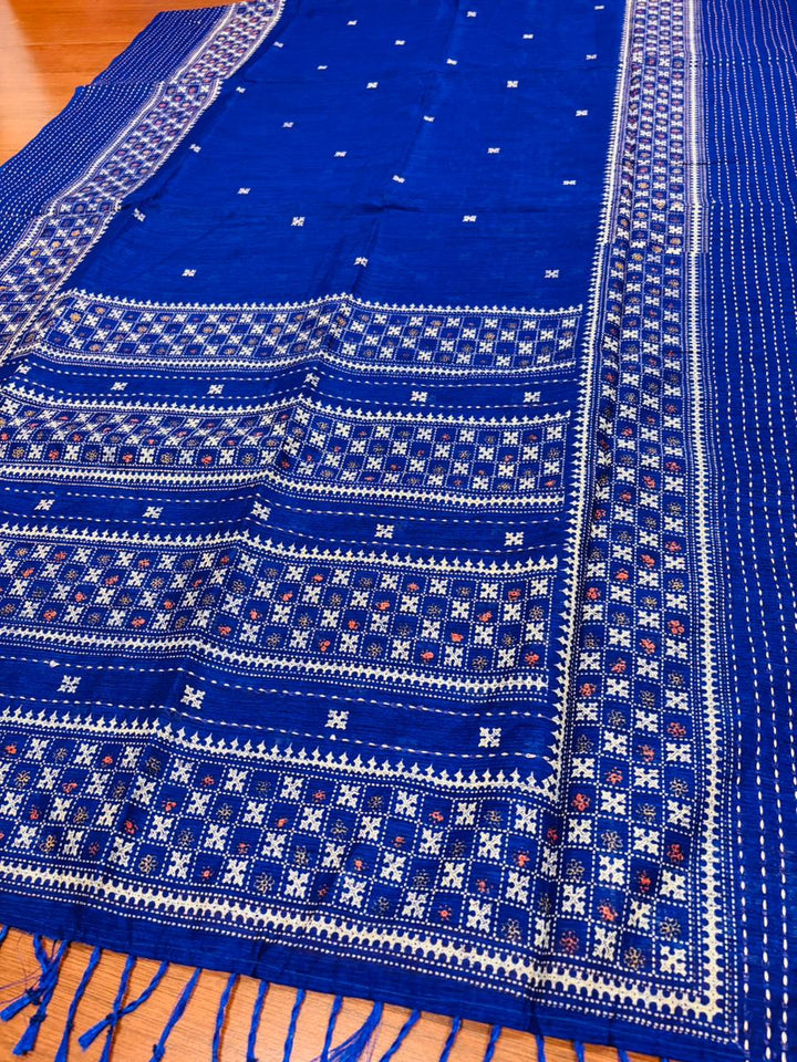 Ruprekha Semi Matka Silk Gujarati Print Kantha Border Saree
