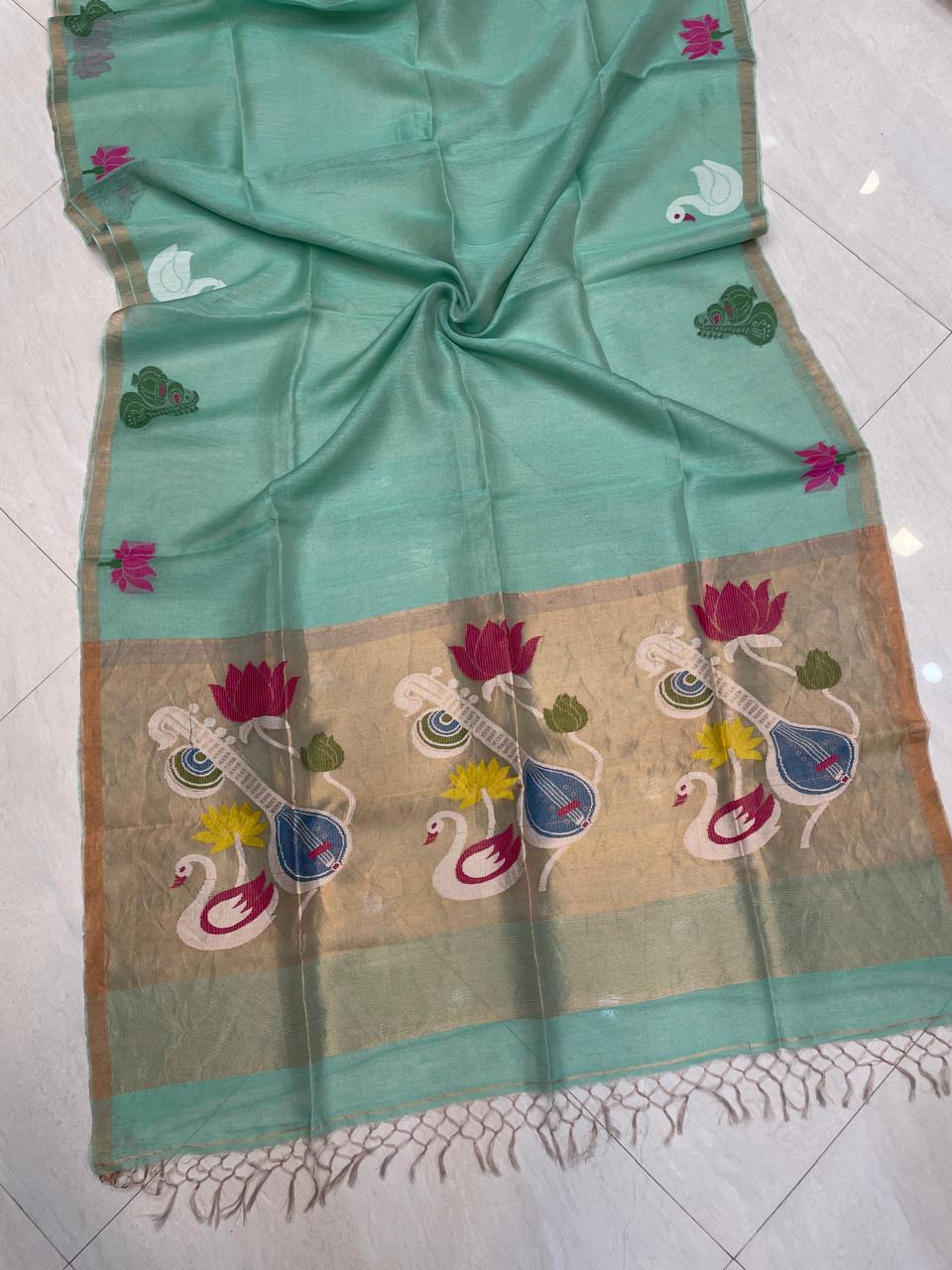 Beena Bandana Tissu Paithani Silk Linen Banarasi Saree