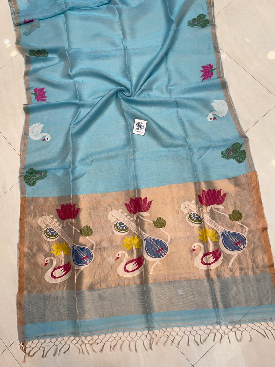Beena Bandana Tissu Paithani Silk Linen Banarasi Saree
