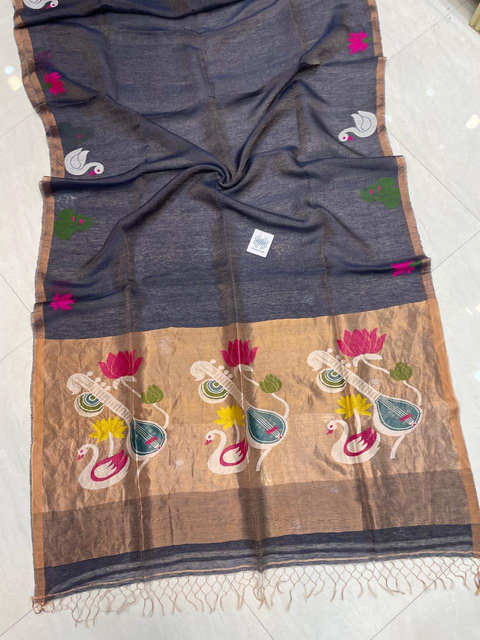 Beena Bandana Tissu Paithani Silk Linen Banarasi Saree