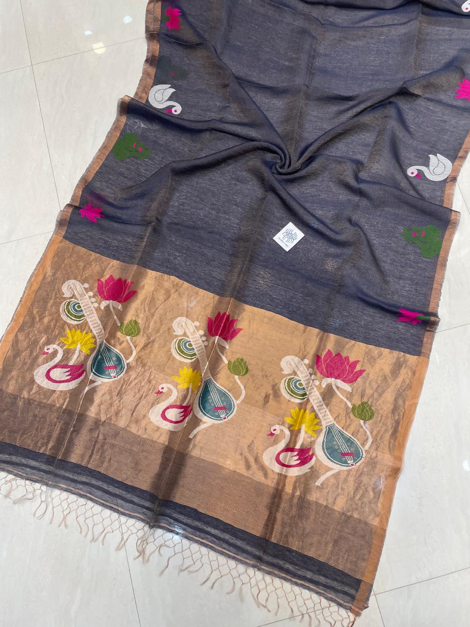 Beena Bandana Tissu Paithani Silk Linen Banarasi Saree
