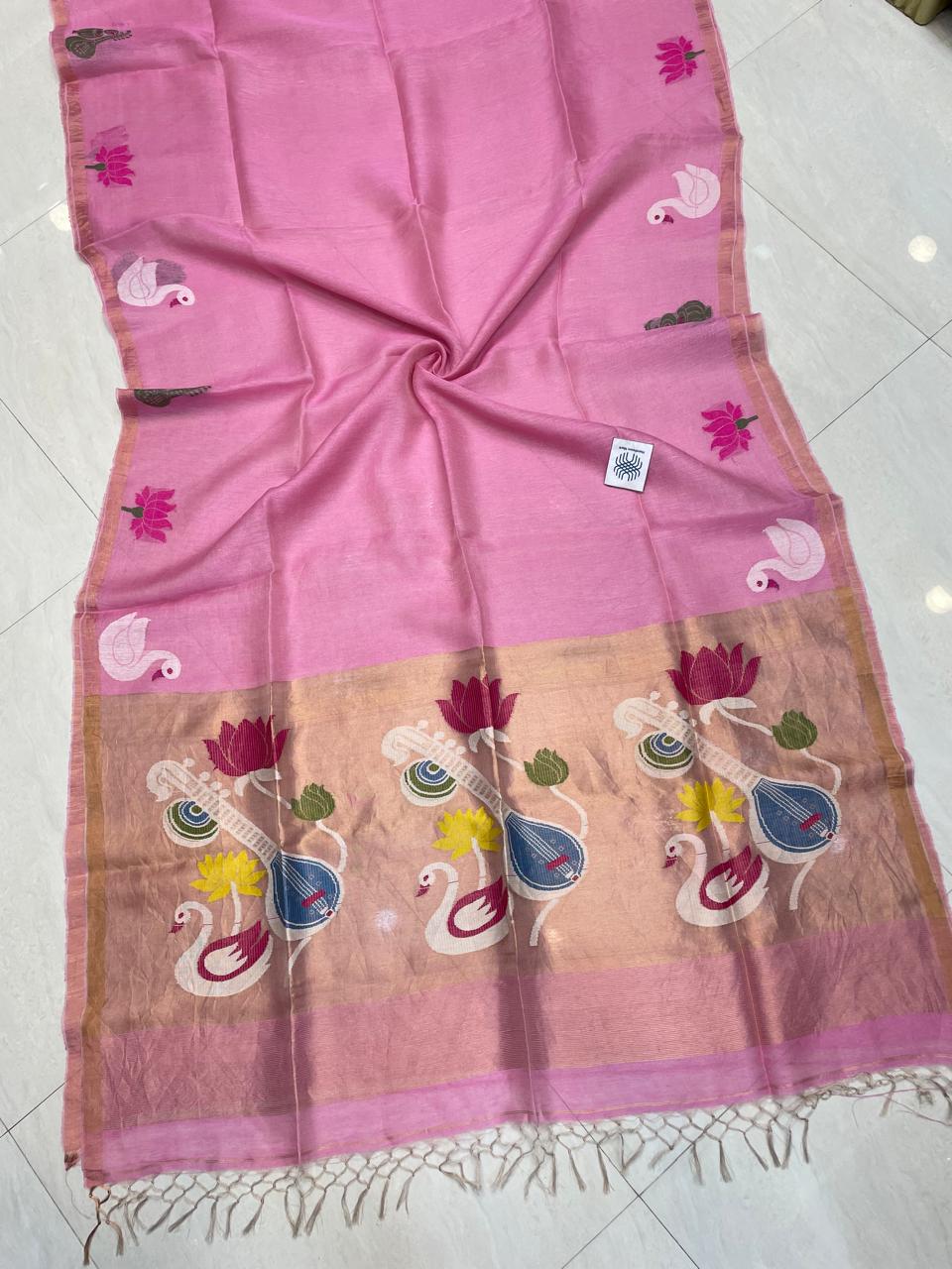 Beena Bandana Tissu Paithani Silk Linen Banarasi Saree