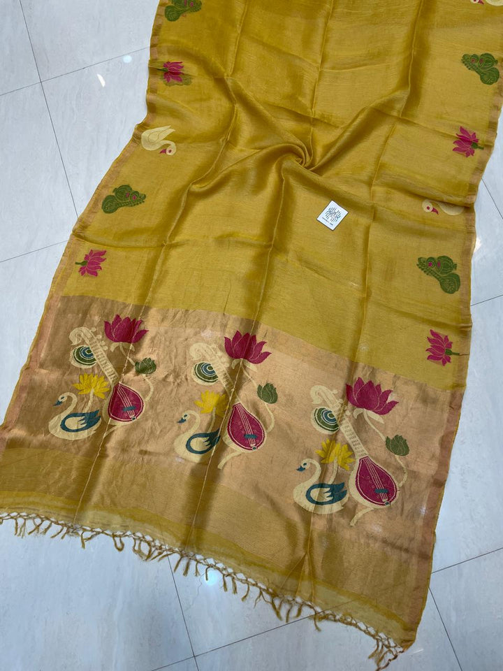 Beena Bandana Tissu Paithani Silk Linen Banarasi Saree