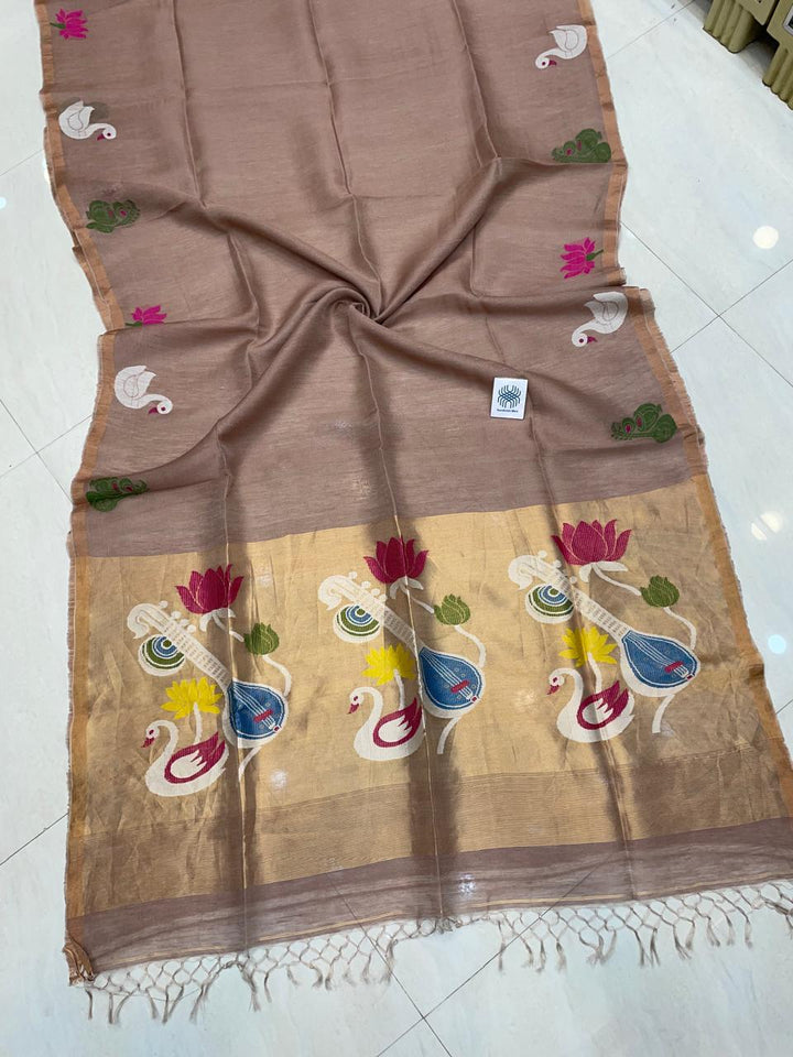 Beena Bandana Tissu Paithani Silk Linen Banarasi Saree