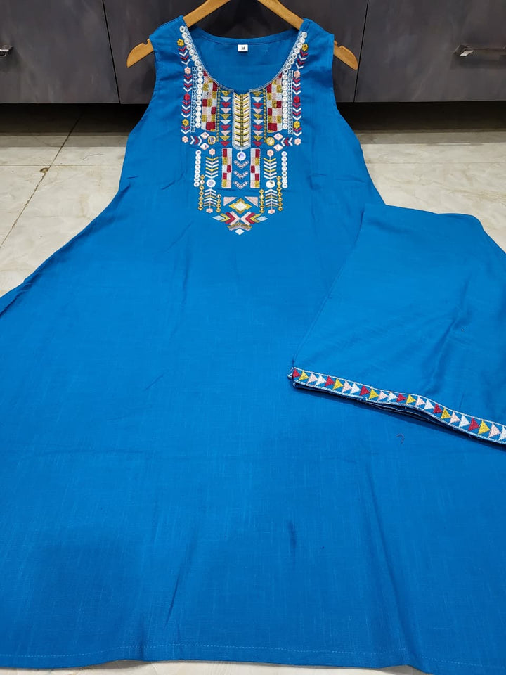 Ocean Bloom Cotton Kurti Set