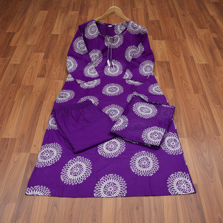 Majestic Plum Cotton Kurti Set