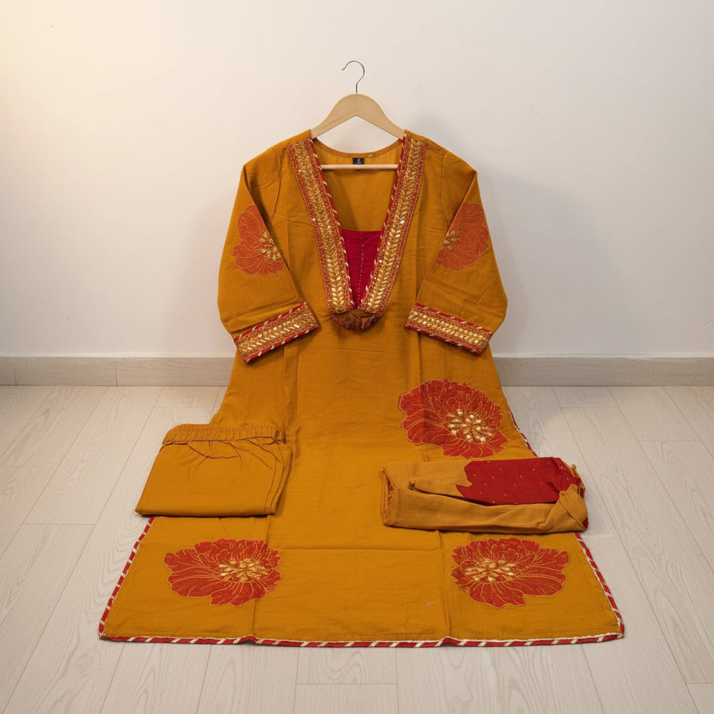 Olive Petals Cotton Kurti Set