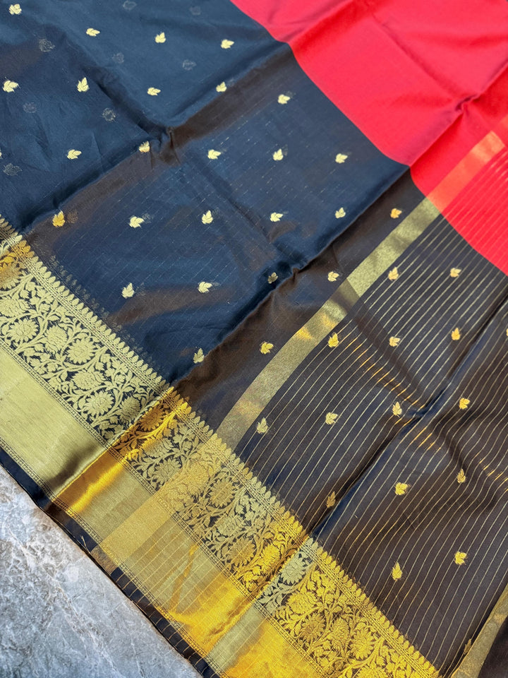 Royal Vermilion Designer Katan Silk Saree