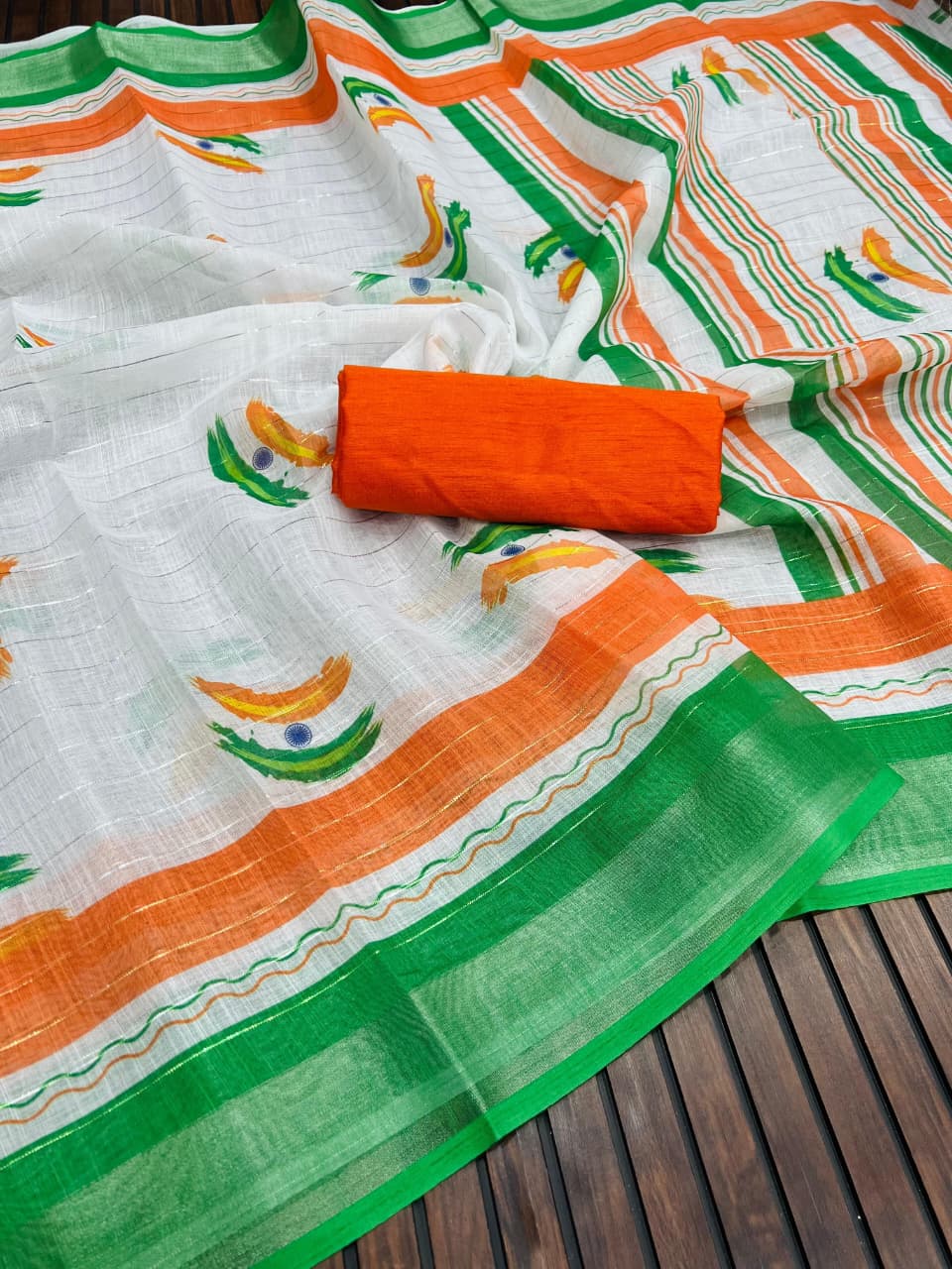 Tiranga Grace Semi Linen Saree (Independence Day Special)