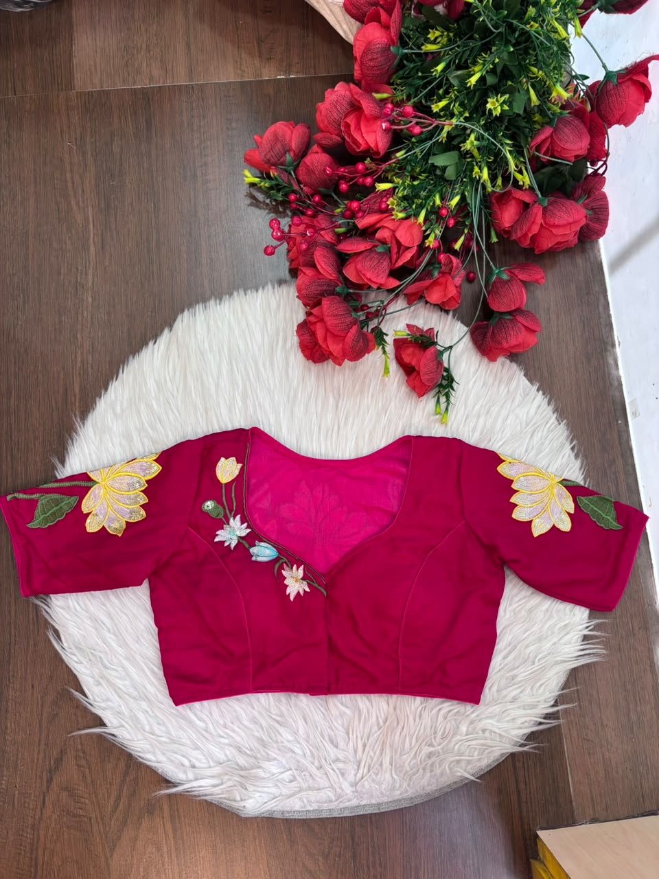 Reflection of Lotus Vichitra Silk Blouse