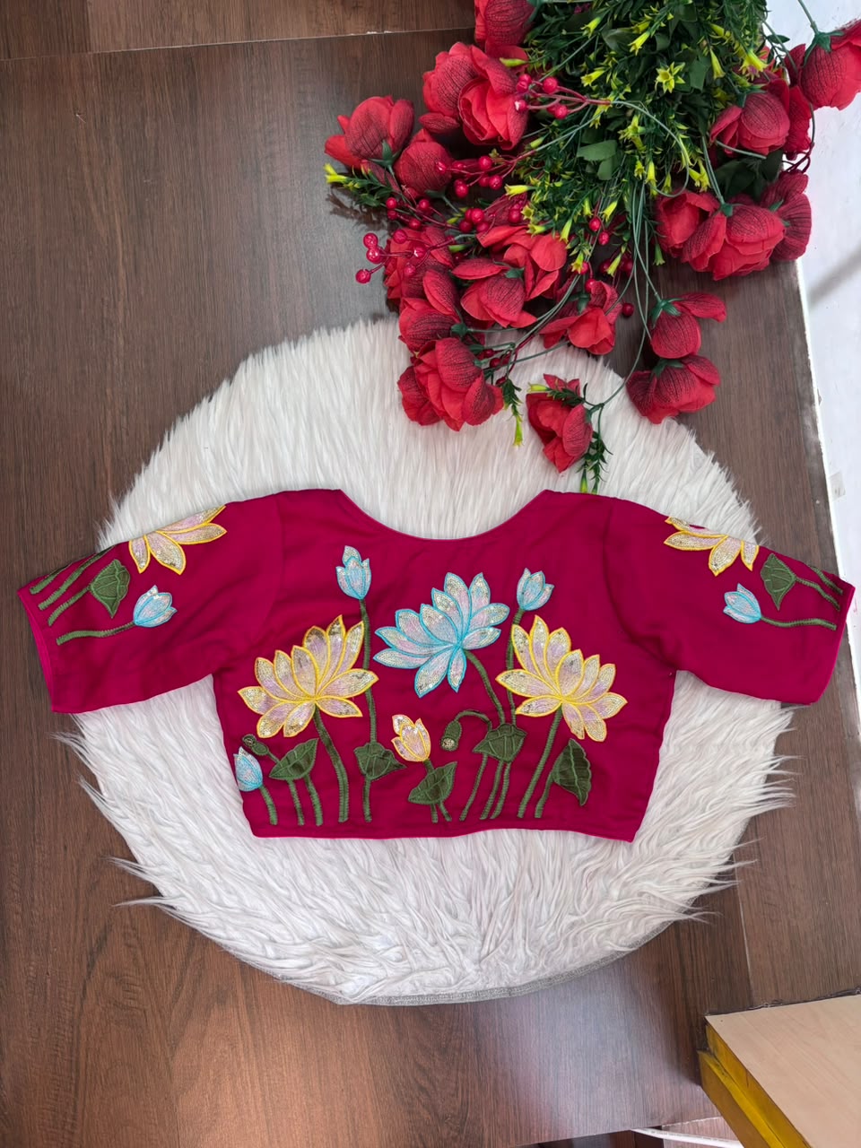 Reflection of Lotus Vichitra Silk Blouse