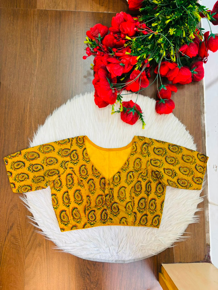 Divine Desire Ajrakh Printed Kantha Embroidered Cotton Blouse