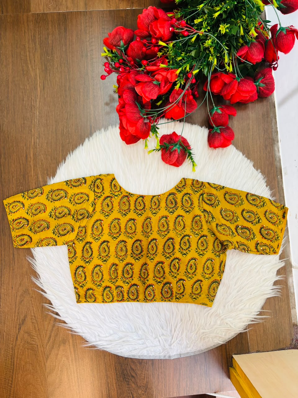 Divine Desire Ajrakh Printed Kantha Embroidered Cotton Blouse