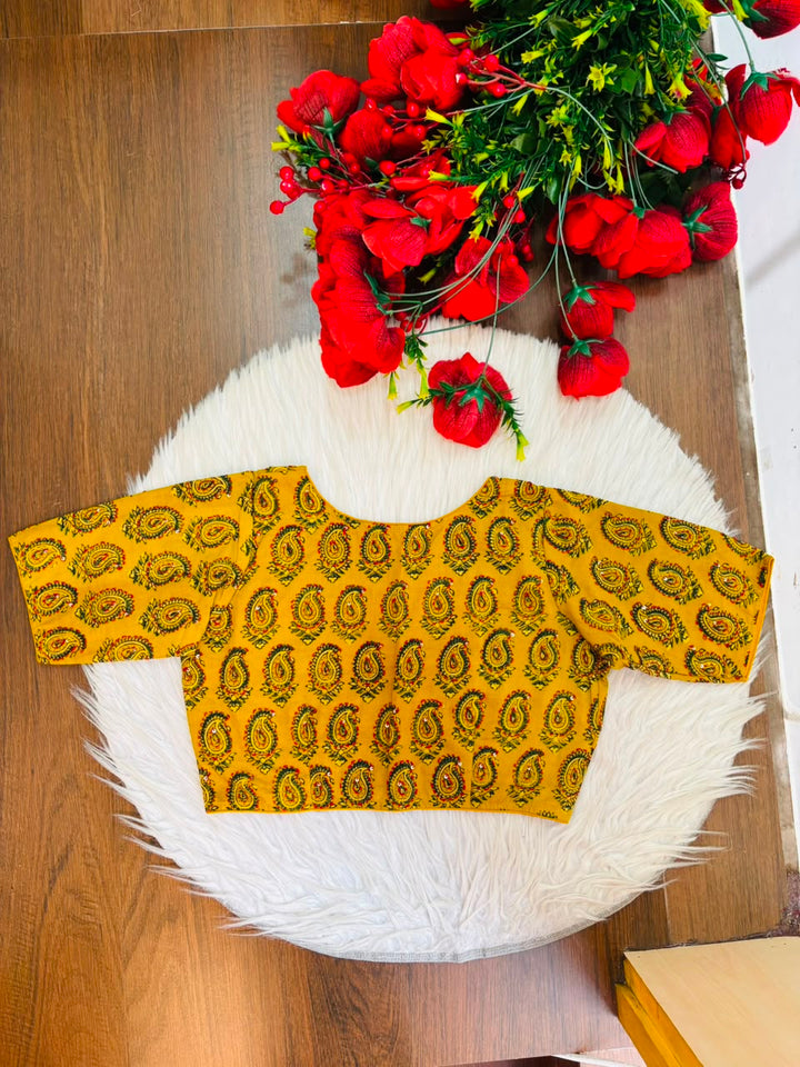 Divine Desire Ajrakh Printed Kantha Embroidered Cotton Blouse