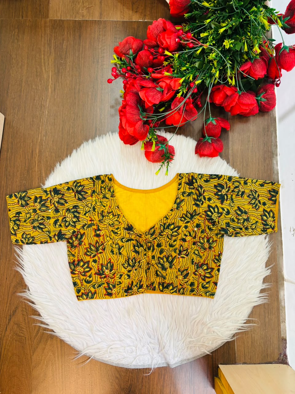 Divine Desire Ajrakh Printed Kantha Embroidered Cotton Blouse