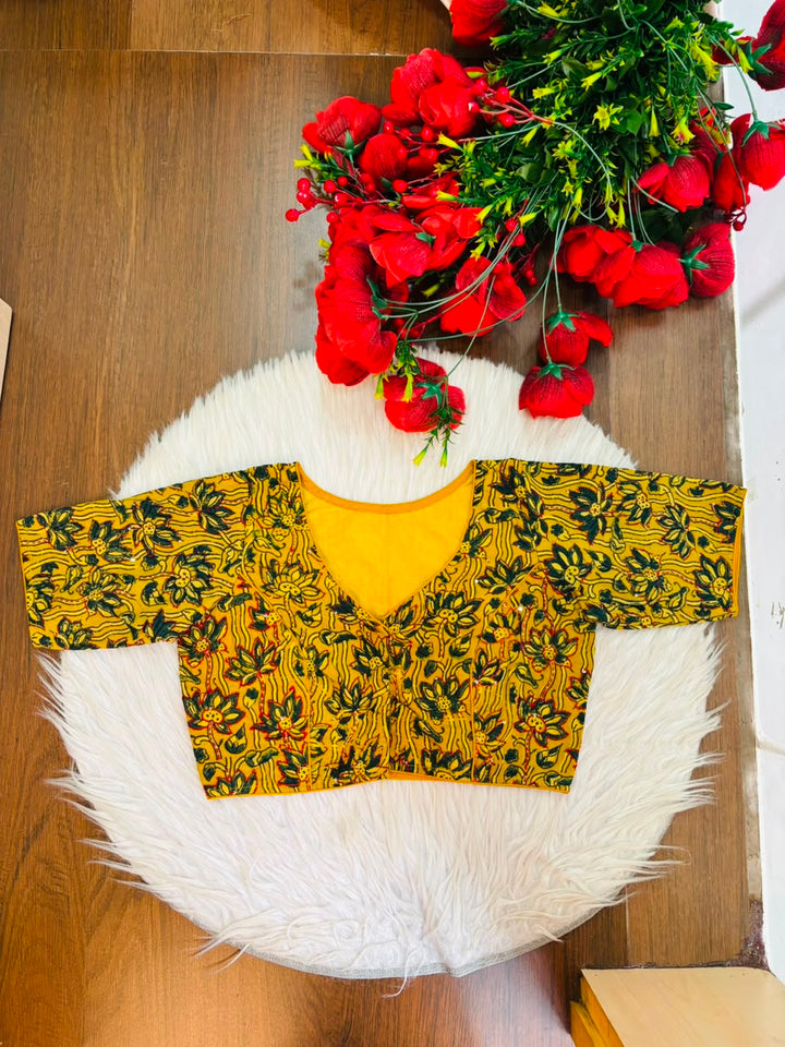 Divine Desire Ajrakh Printed Kantha Embroidered Cotton Blouse
