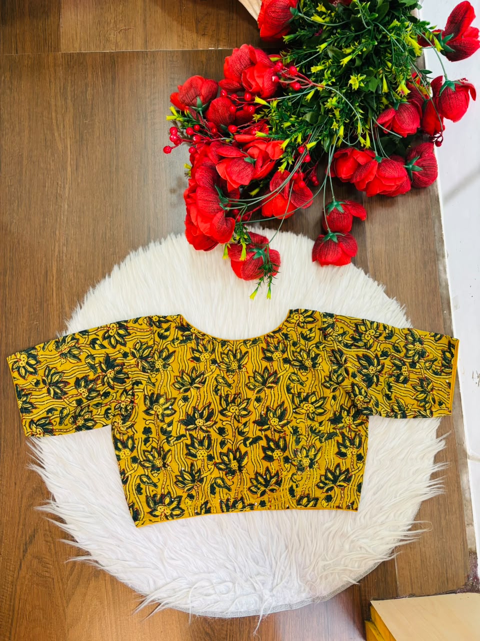 Divine Desire Ajrakh Printed Kantha Embroidered Cotton Blouse