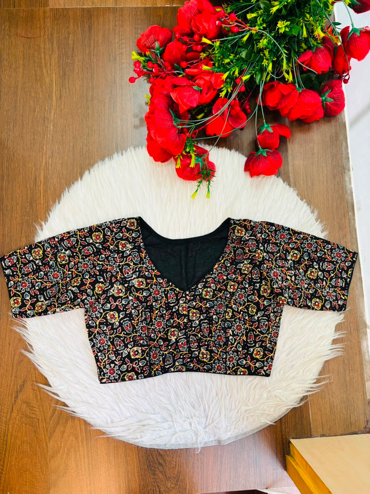Divine Desire Ajrakh Printed Kantha Embroidered Cotton Blouse