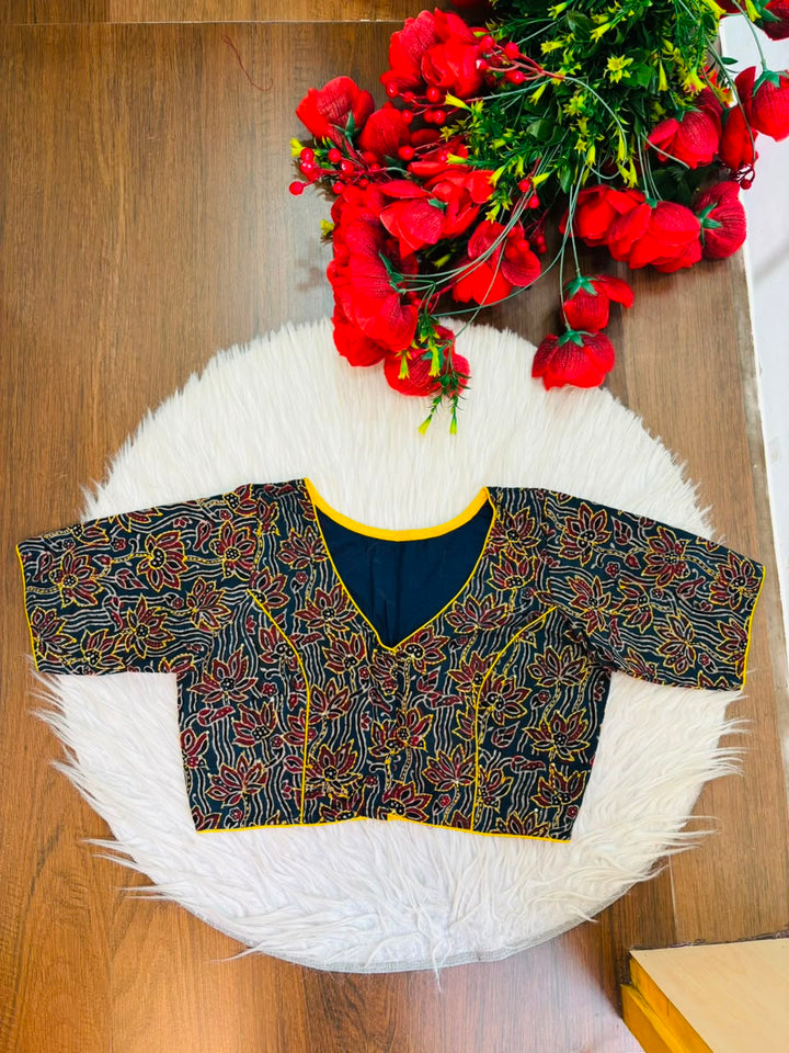 Divine Desire Ajrakh Printed Kantha Embroidered Cotton Blouse