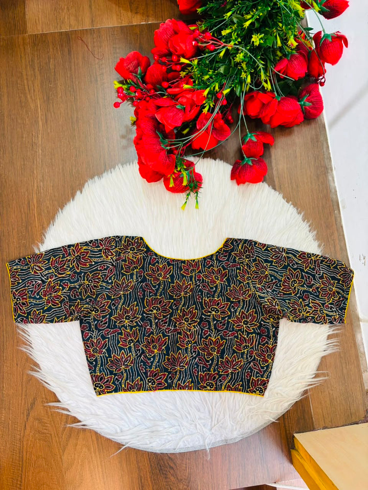 Divine Desire Ajrakh Printed Kantha Embroidered Cotton Blouse