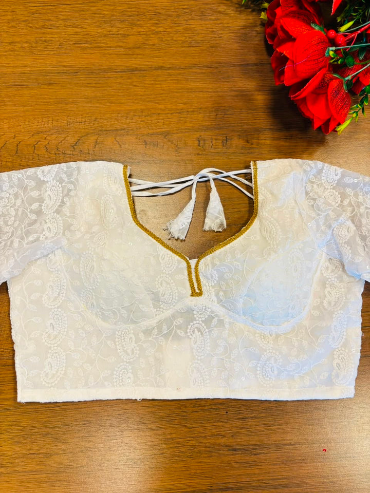 Pearl Petals Georgette Silk Designer Blouse