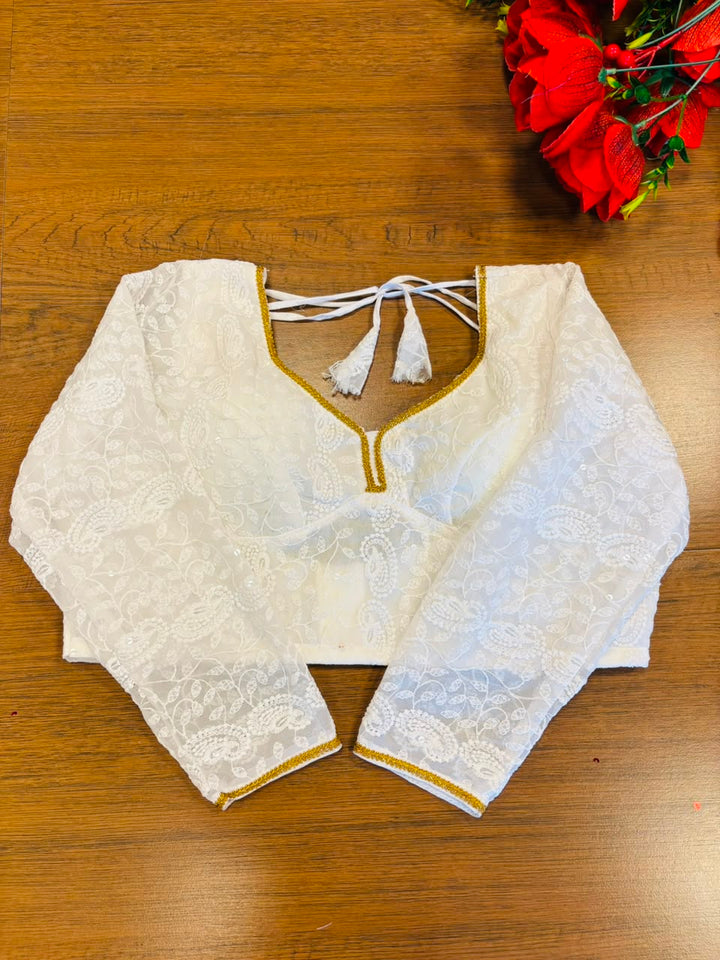 Pearl Petals Georgette Silk Designer Blouse