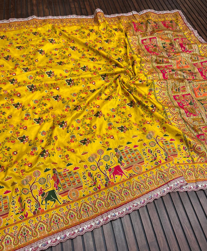 Rajwadi Noor Pashmina Silk Saree with Kashmiri Thread Weaving &amp; Heavy Zari Border (Copy)