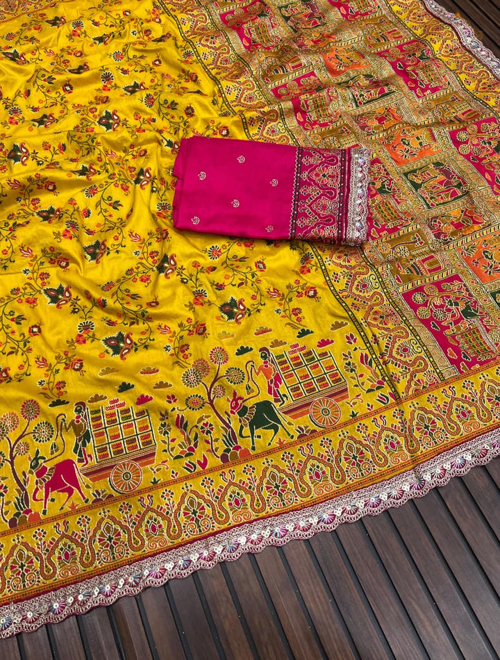 Rajwadi Noor Pashmina Silk Saree with Kashmiri Thread Weaving &amp; Heavy Zari Border (Copy)