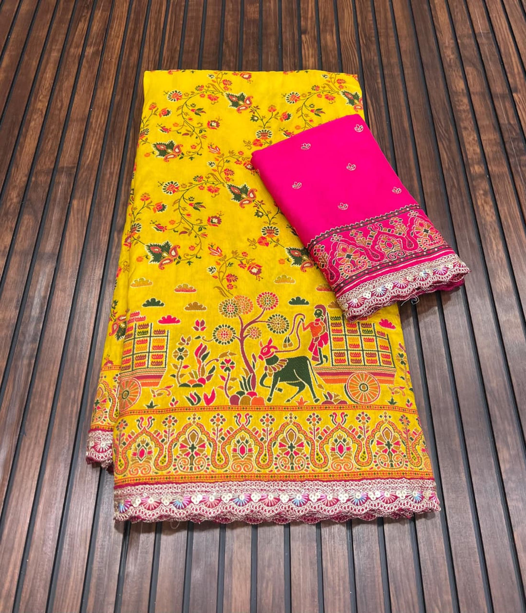 Rajwadi Noor Pashmina Silk Saree with Kashmiri Thread Weaving &amp; Heavy Zari Border (Copy)