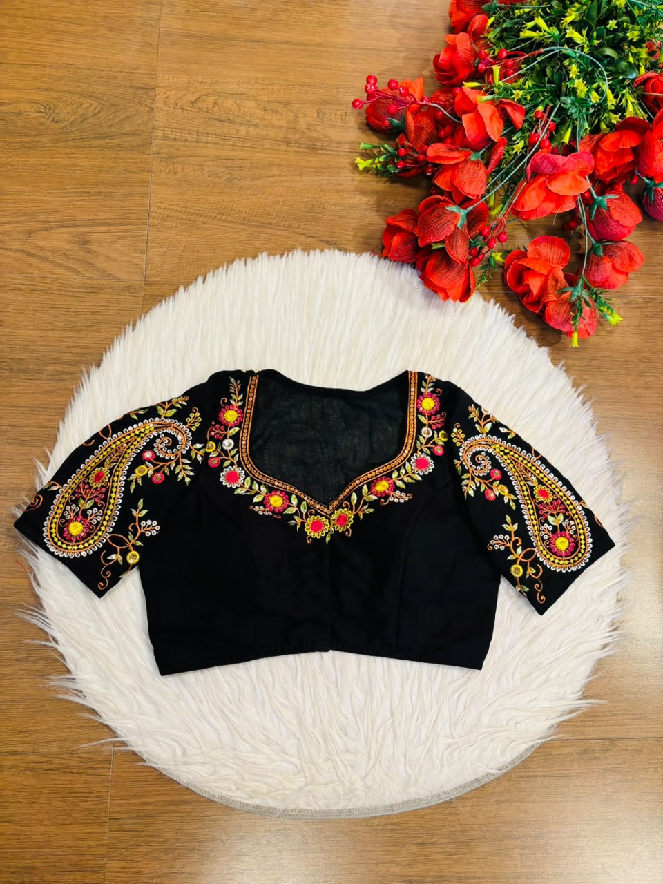 Festive Paisley Vichitra Silk Blouse