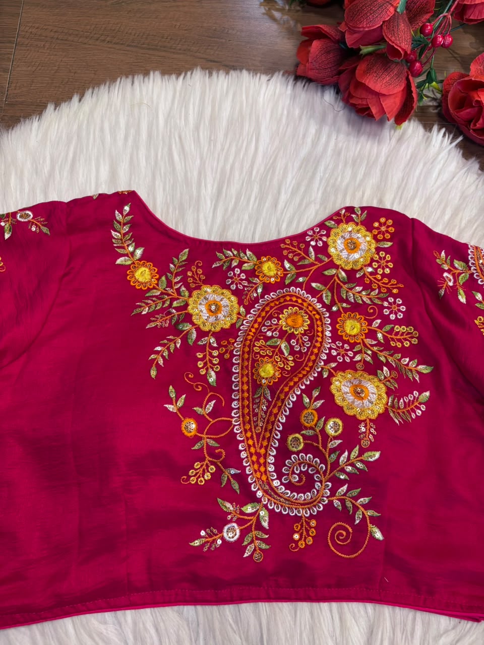 Festive Paisley Vichitra Silk Blouse