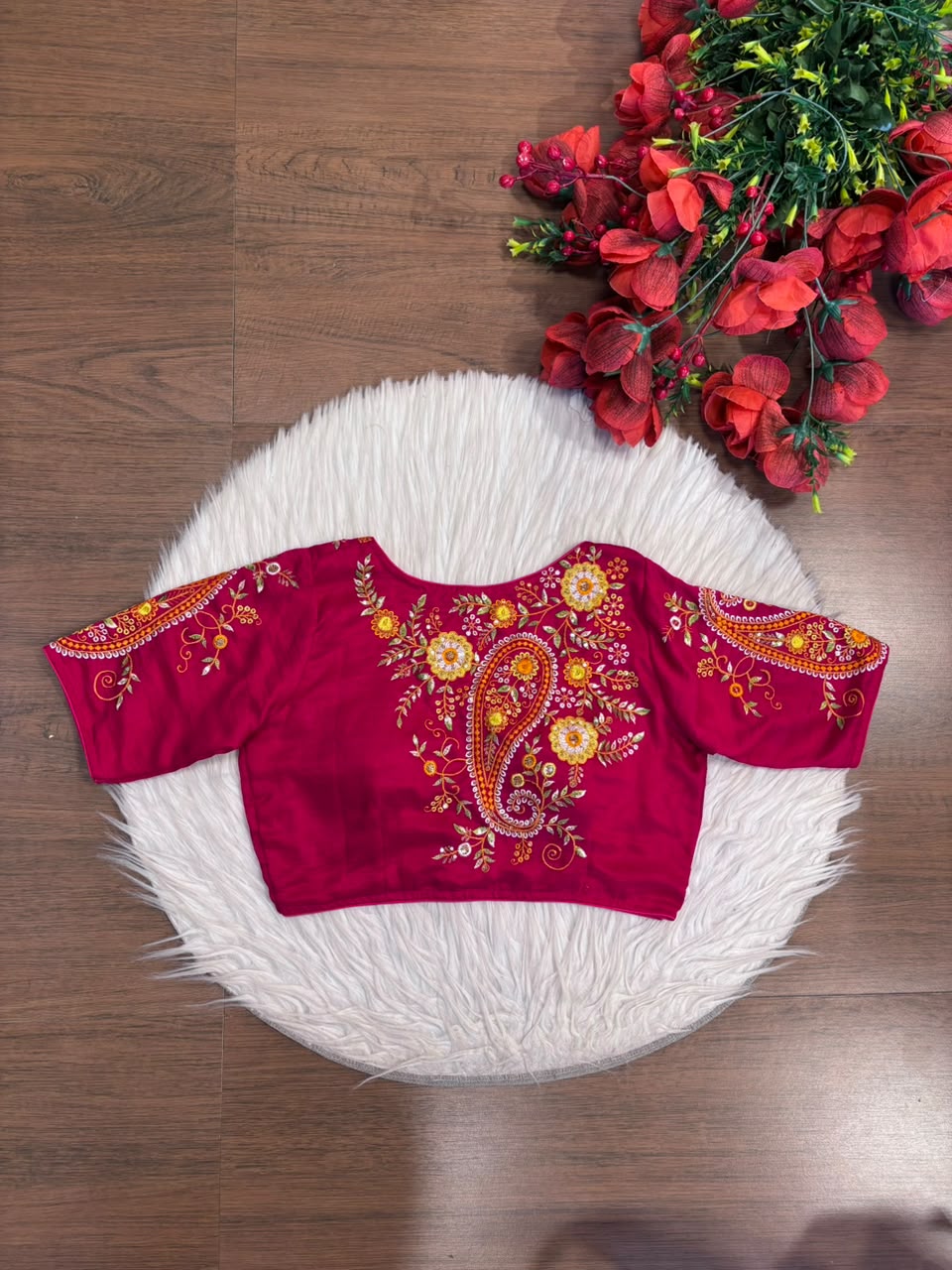 Festive Paisley Vichitra Silk Blouse