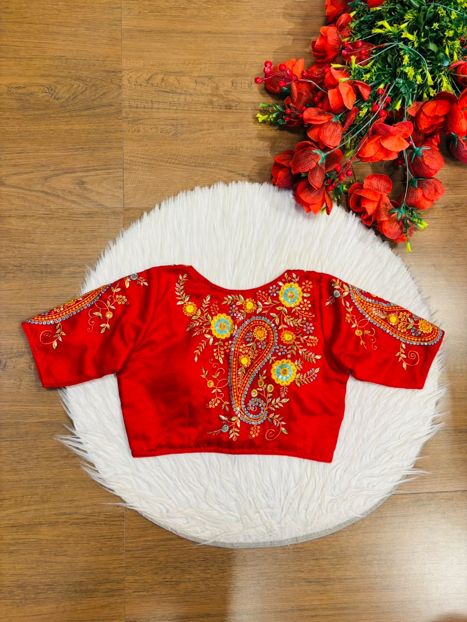 Festive Paisley Vichitra Silk Blouse