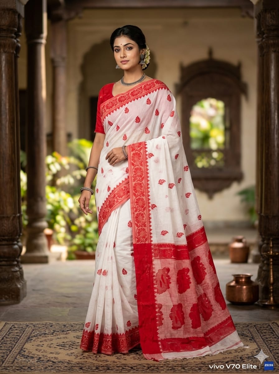 Aabheri Soft Jamdani Saree with Contrast Pallu