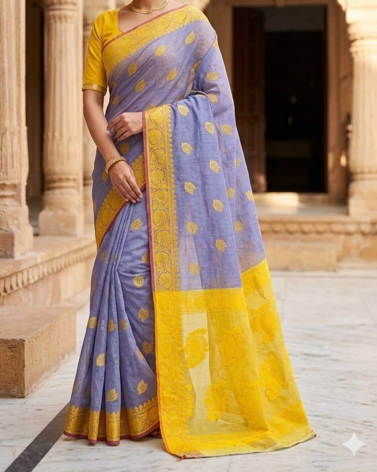 Aabheri Soft Jamdani Saree with Contrast Pallu