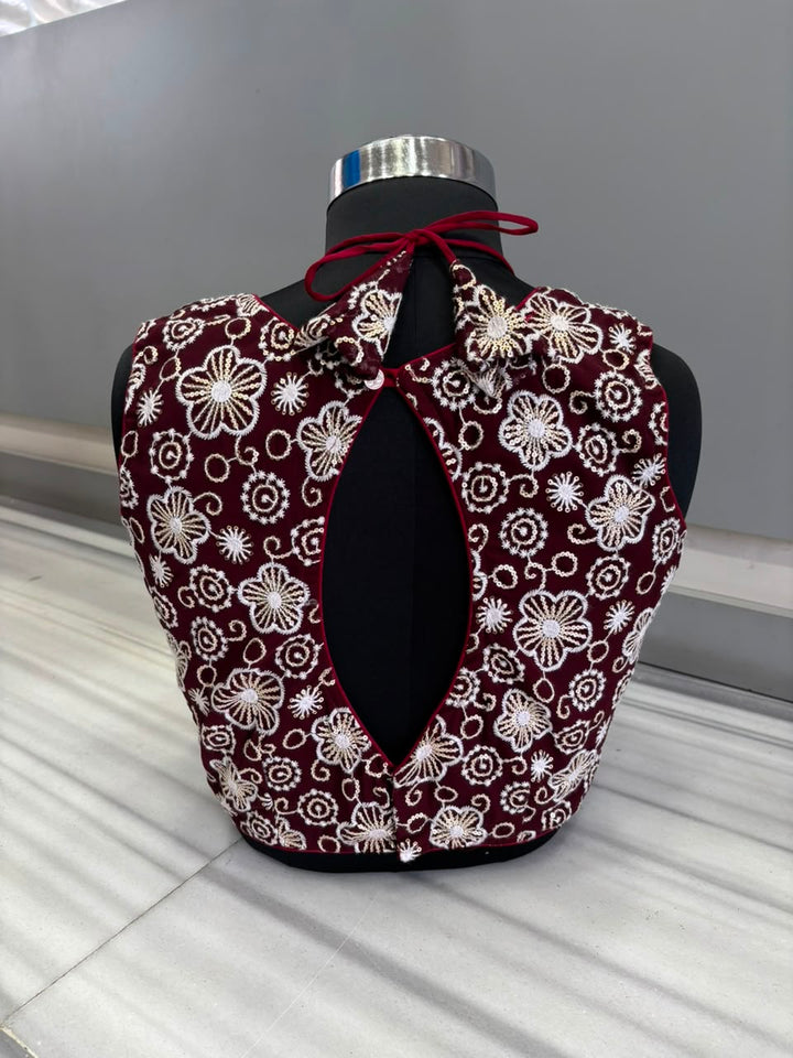 The Glam Edit Vichitra Silk Embroidered Blouse
