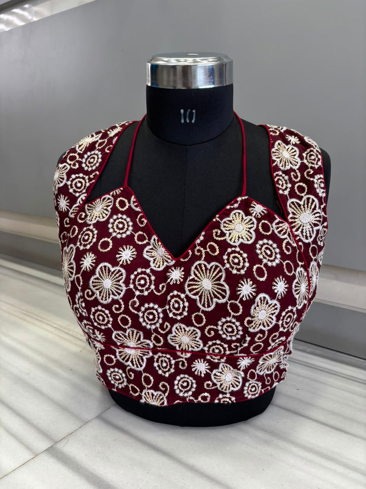 The Glam Edit Vichitra Silk Embroidered Blouse